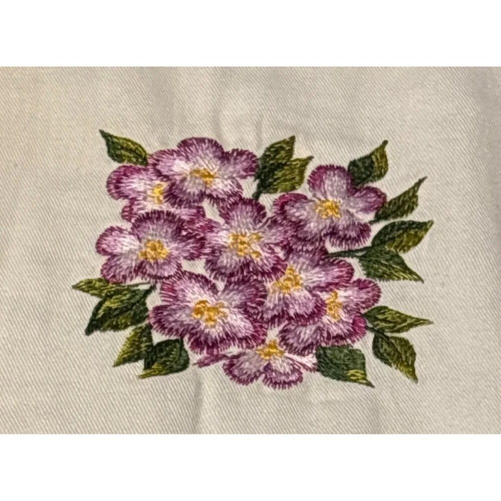 Handcrafted Purple and Gold Quilt With Embroidered & Crocheted Flowers 43x43